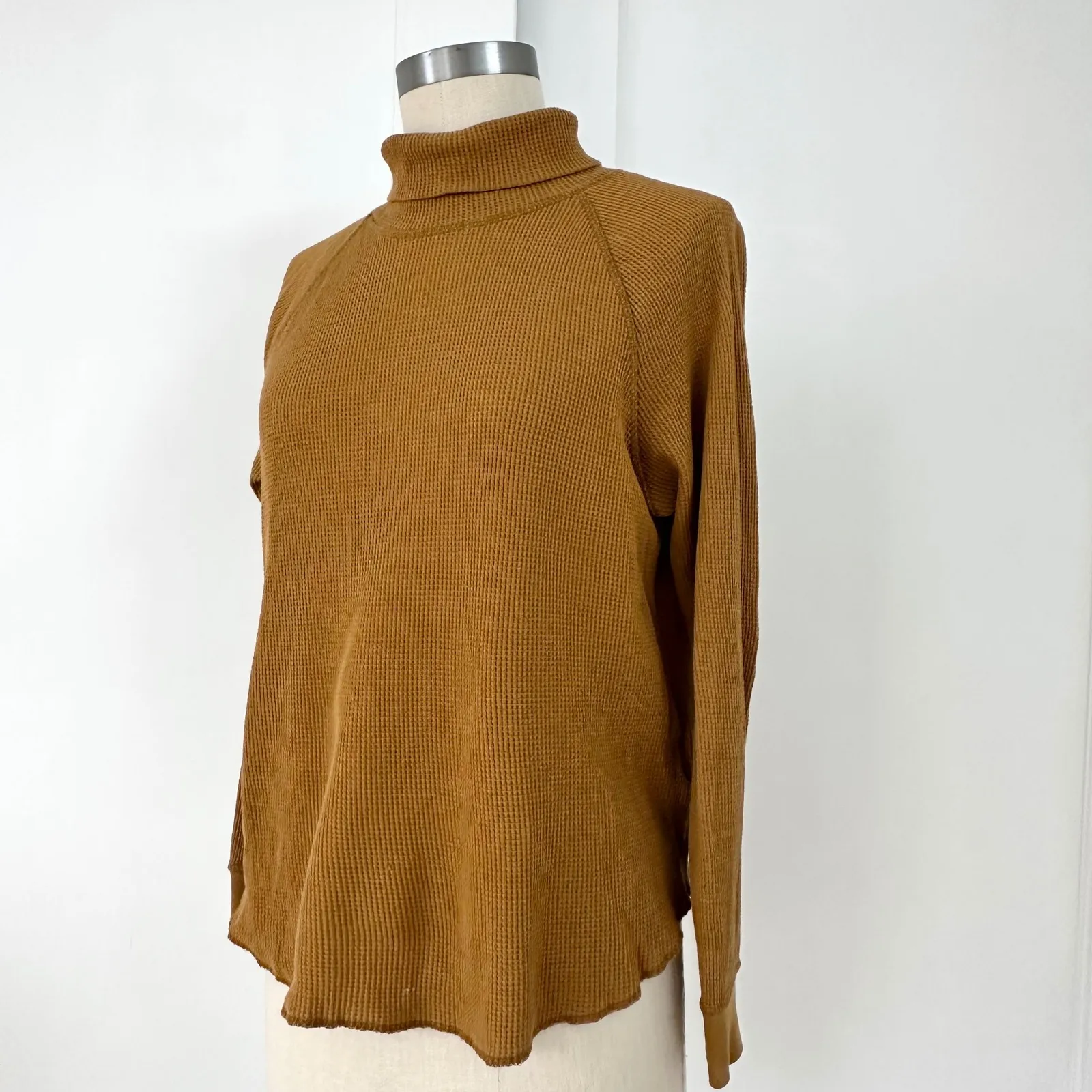 Everlane Waffle Knit Turtleneck Top Long Sleeve Organic Cotton Amber Size S - Image 10