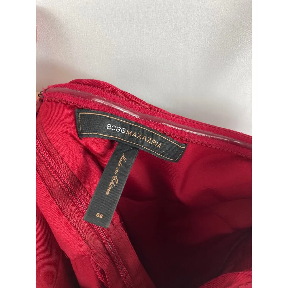 BCBGMaxazria one shoulder deep red satin cocktail dress - Image 3