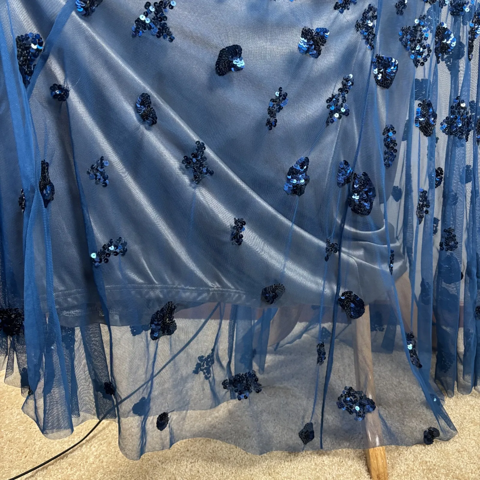 Cache Sequin Gown Dress 2 Blue Strapless‎ Mesh Tulle Romantic Lined Vintage Y2K - Image 5