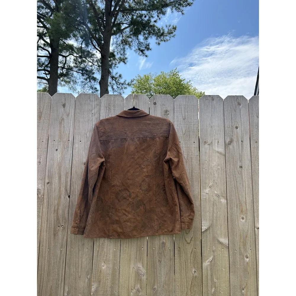 Tantrums Womens Size Large Brown Print Button Up Shirt Long Sleeve Square Button - Image 8