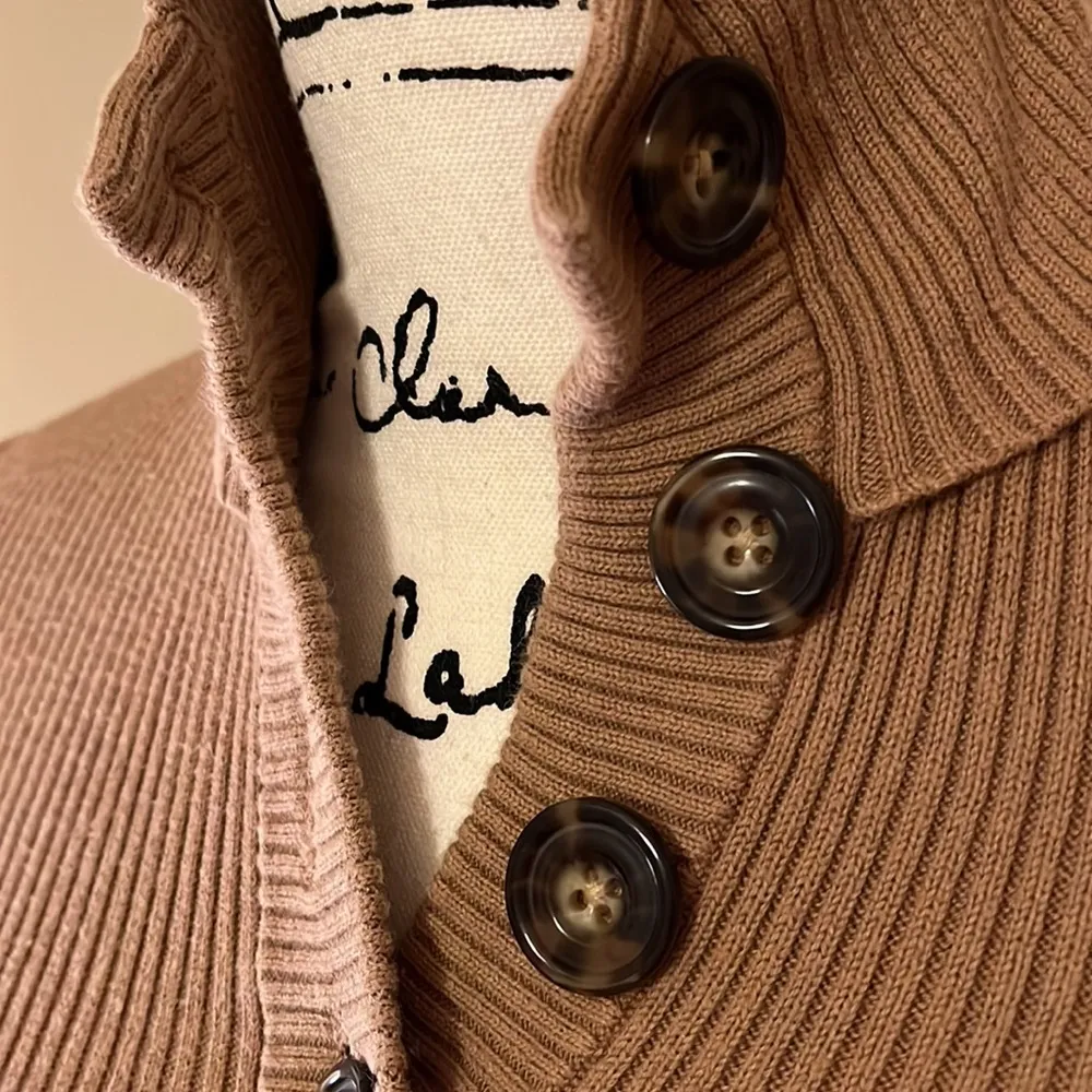 Vintage Moda international cotton turtleneck big button sweater Size sma… Tan - Image 3