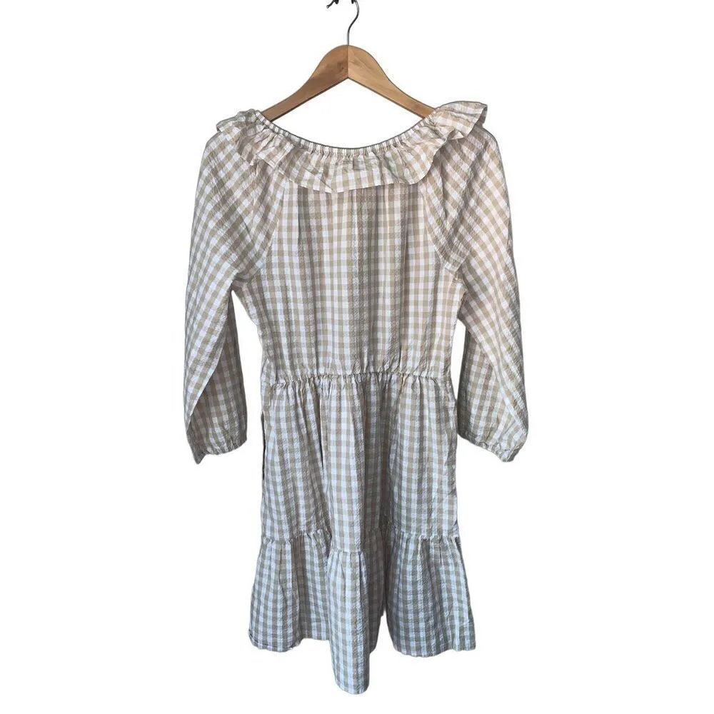 J. Crew Seersucker ruffleneck Gingham mini dress White Size 12 - Image 5