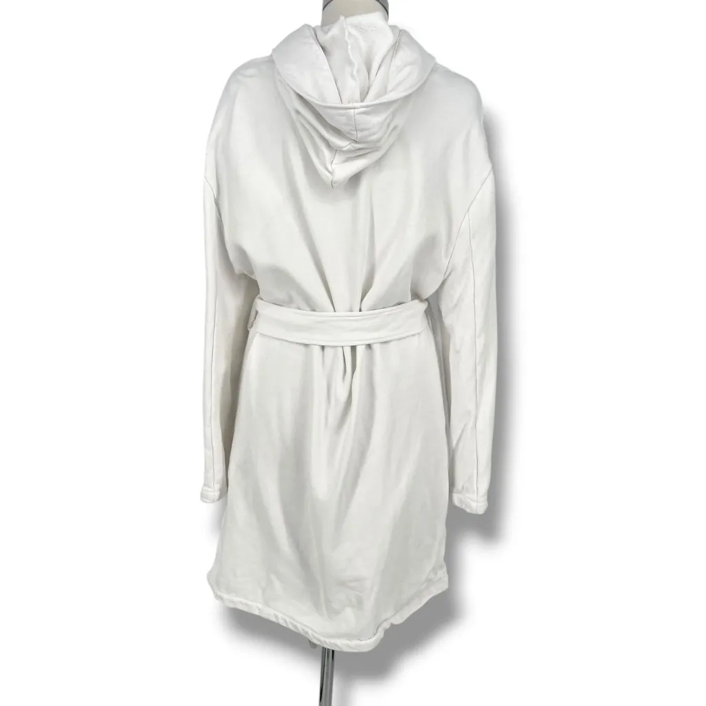 Mantra Los Angeles White Cotton Hooded Bathrobe Pockets Belt Womens Medium - Image 7