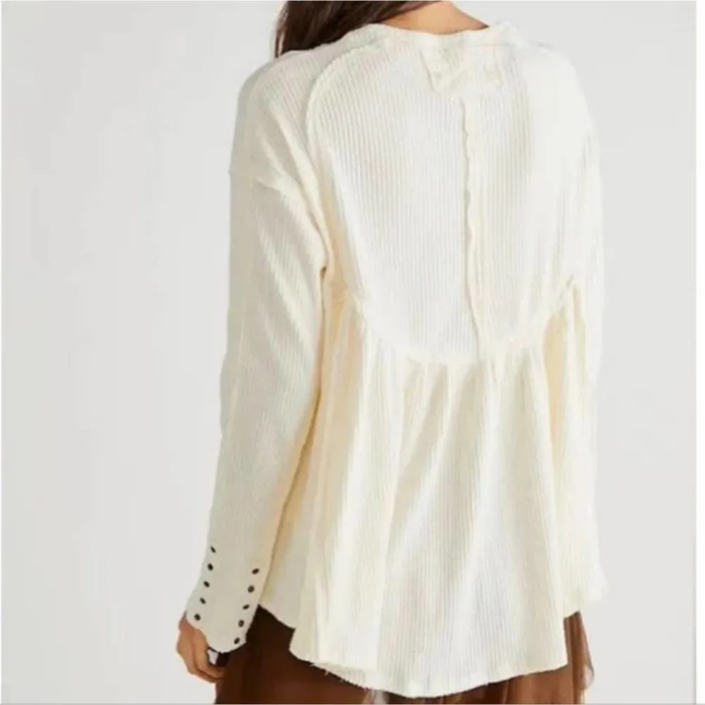 Free People Oh Baby Doll Thermal Top Women's Size Small in Cream - Image 3