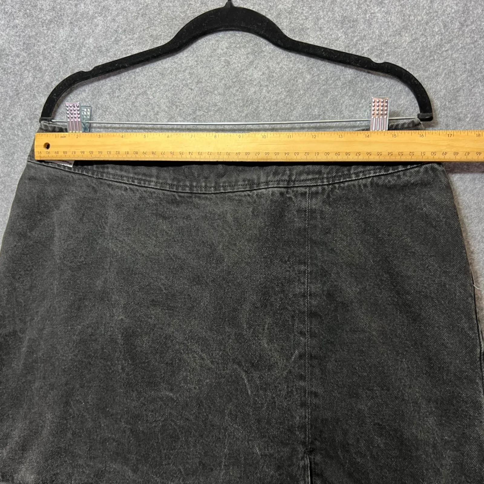 Vintage Judy's Fashion Black Denim Mini Skirt 90s‎ Y2K Grunge Size 13 Zip Back - Image 2