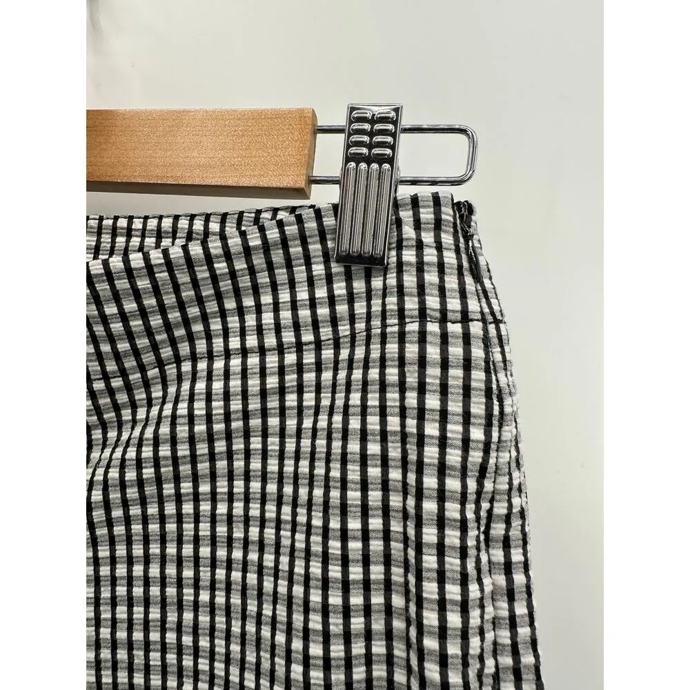 DKNY Pants 8 Black White Plaid Textured Cotton Side Zip Career Office Ankle Crop - Image 7