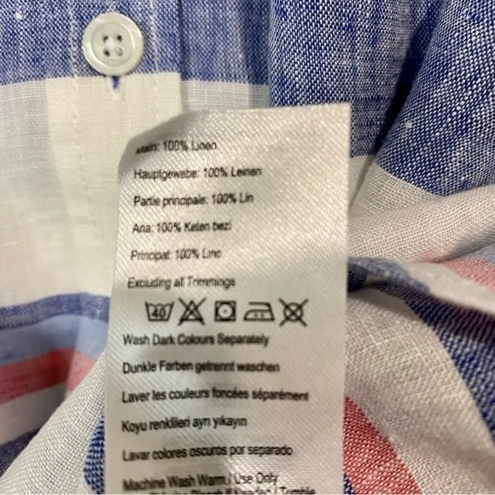 Joules Women’s Jeanne Print Button Down Linen Shirt Blue & Red Stripe Size 4 NWT - Image 9