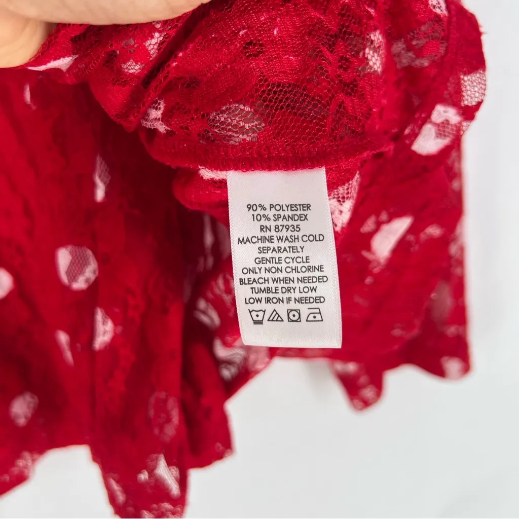 Susan Graver Red Lace White Polka Dot Scoop Neck Tank Sheer Open Cardigan Set - Image 5