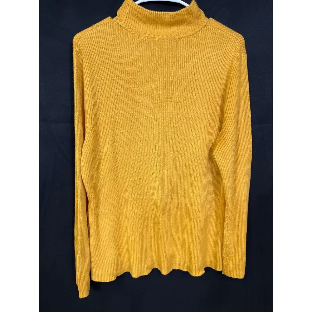 Croft & Barrow SKU 7731 Vintage Mustard Yellow Ribbed Knit Turtleneck Sweater Si - Image 2