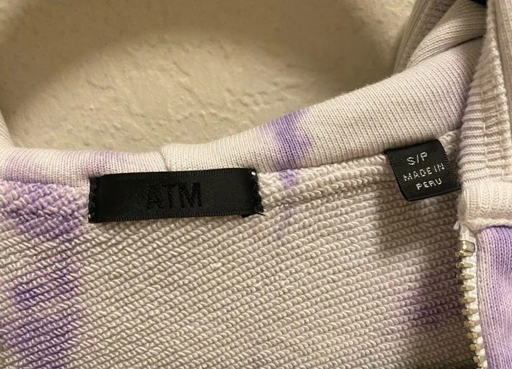 ATM Anthony Thomas Melillo Purple & White Tie Dye Zip Front Hoodie Size Small - Image 5