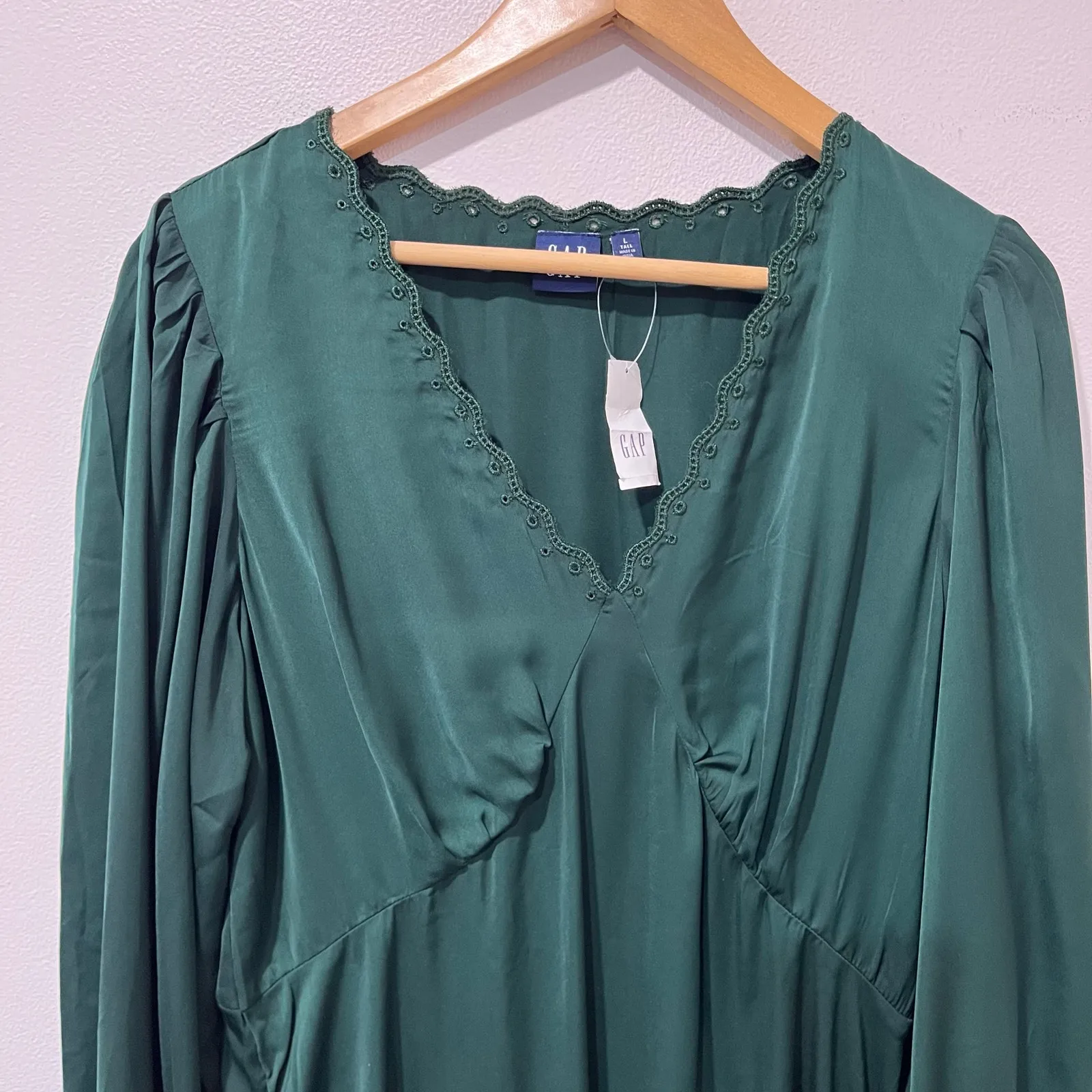 Gap Green Maxi Dress L Tall NWT Holiday Party Long Sleeve Emerald Evening - Image 6