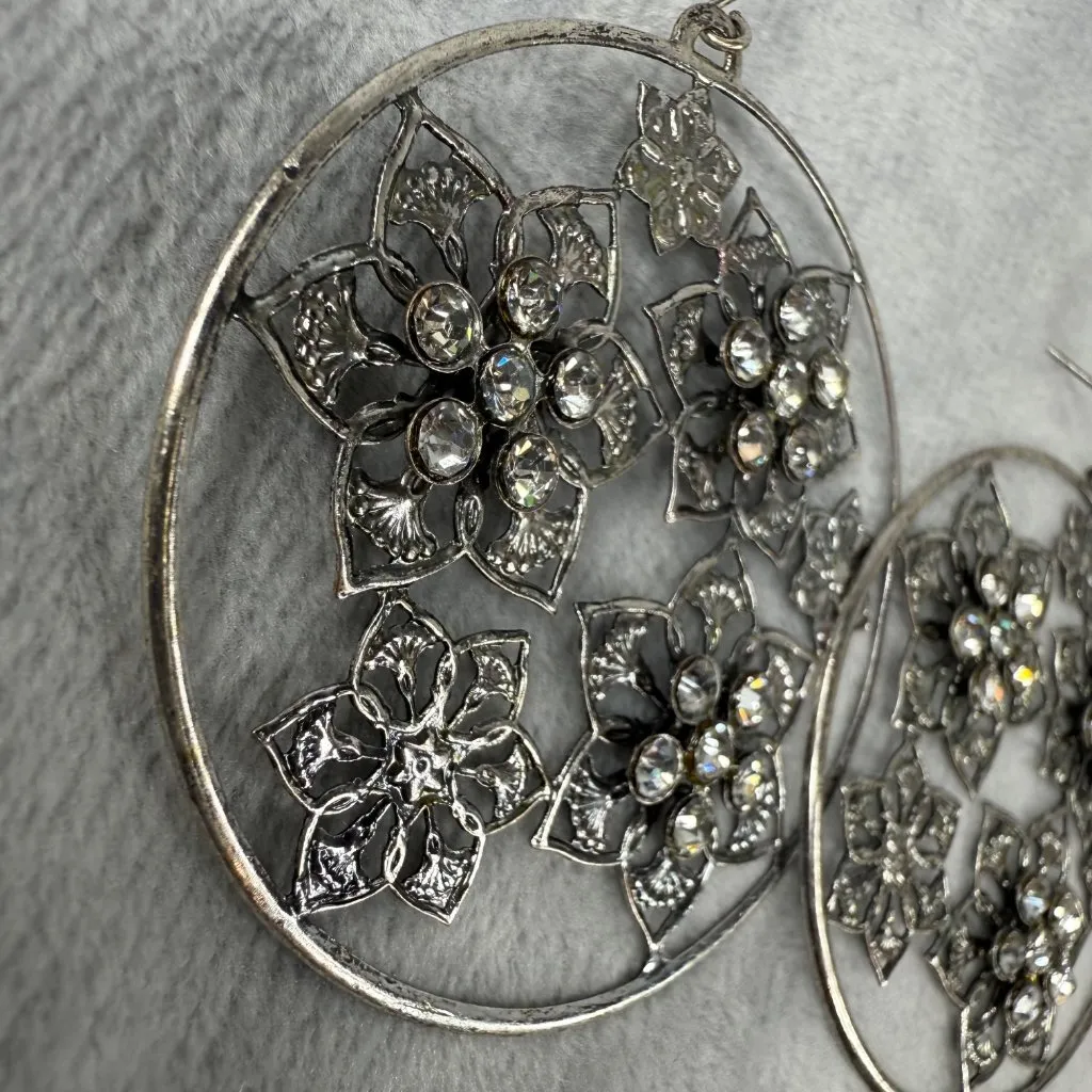 Floral Statement Dangle Earrings 2 Pair Pierced Hooks Silver & Gold - Image 10