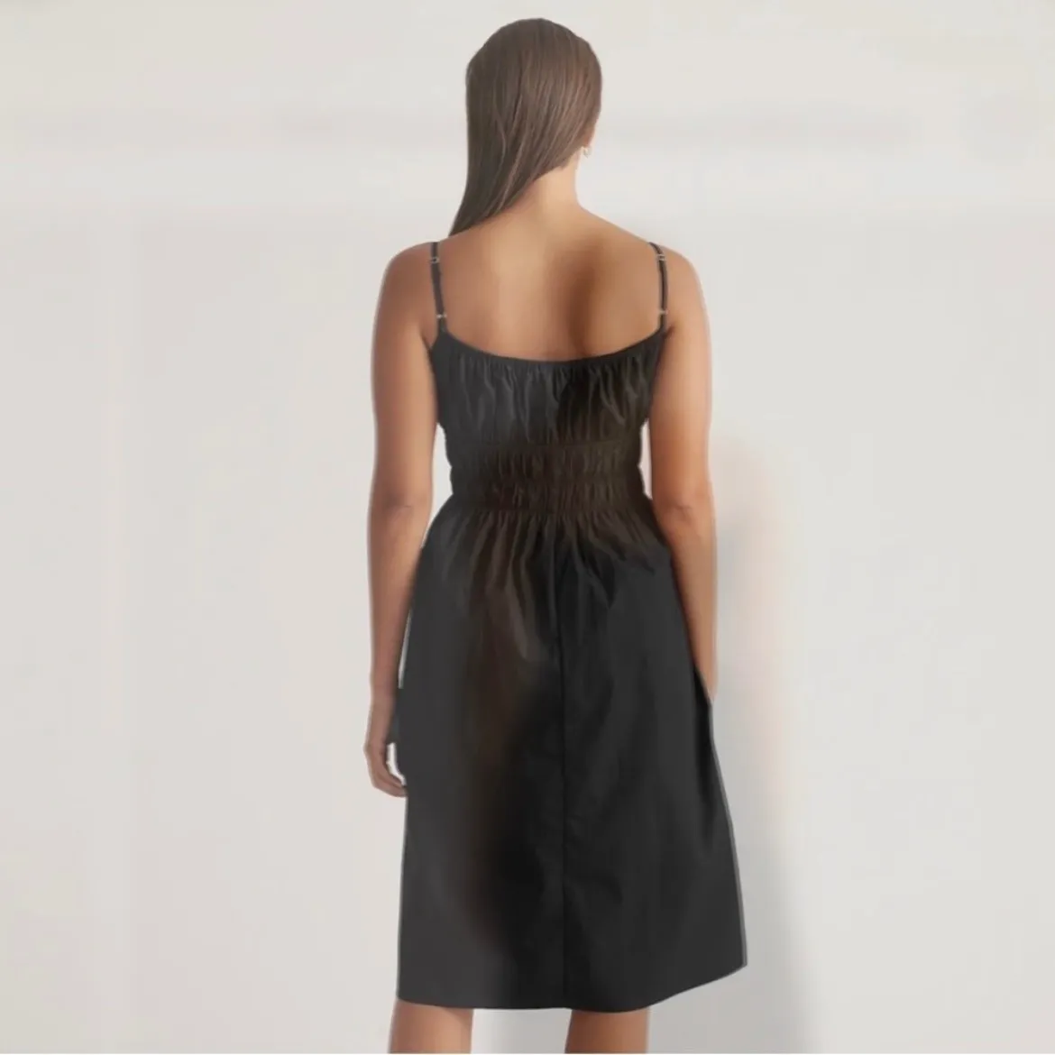 Quince Black Organic Cotton Keyhole Midi Dress Spaghetti Straps Size Small NWT - Image 3