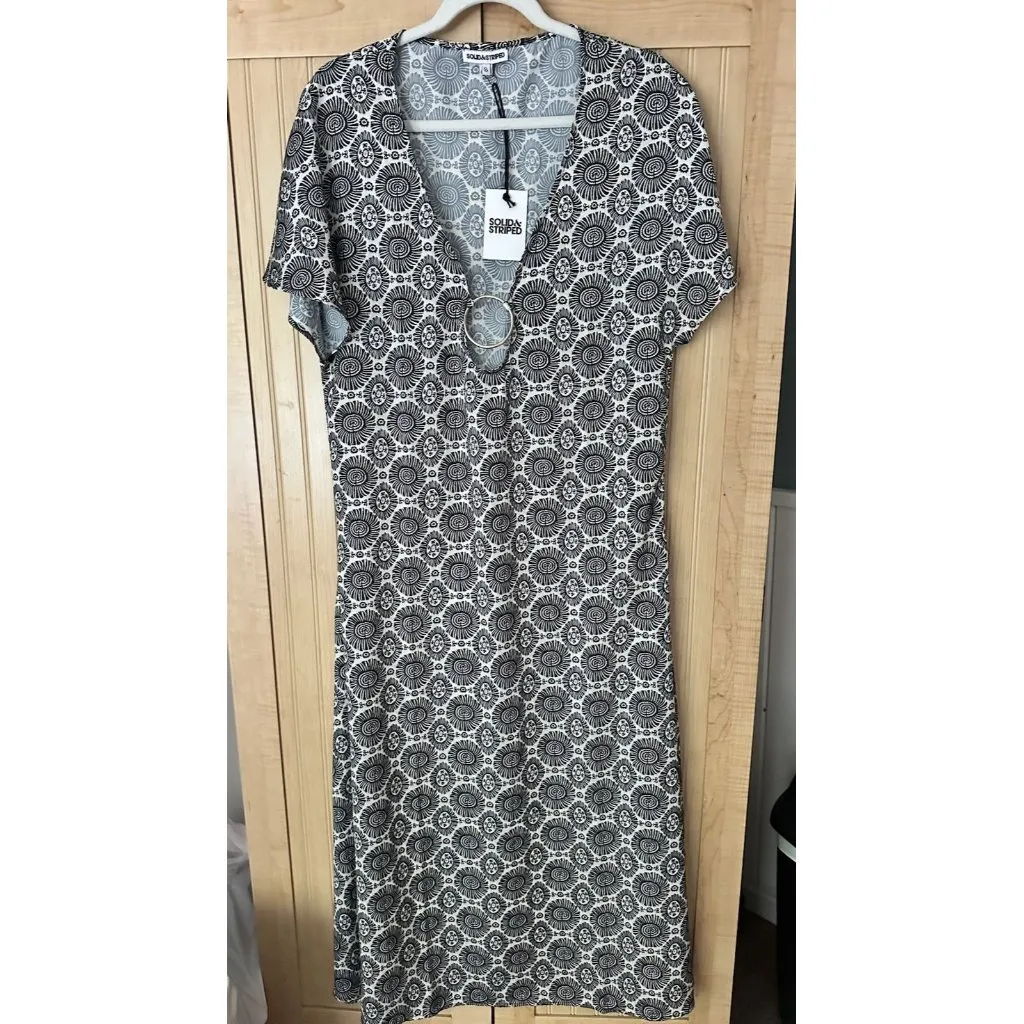 NWT Anthropologie Solid & Striped Embellishes Ring Printed Satin Kaftan Sz S - Image 10