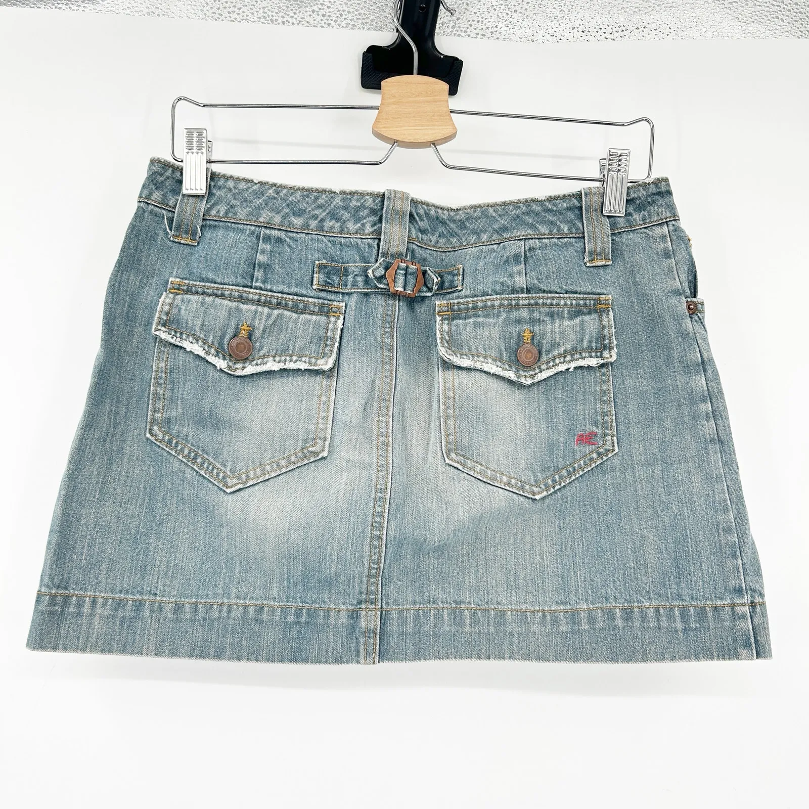 American Eagle Outfitters Womens Y2K Preppy Cinch Back Denim Mini Skirt Size‎ 8 - Image 9