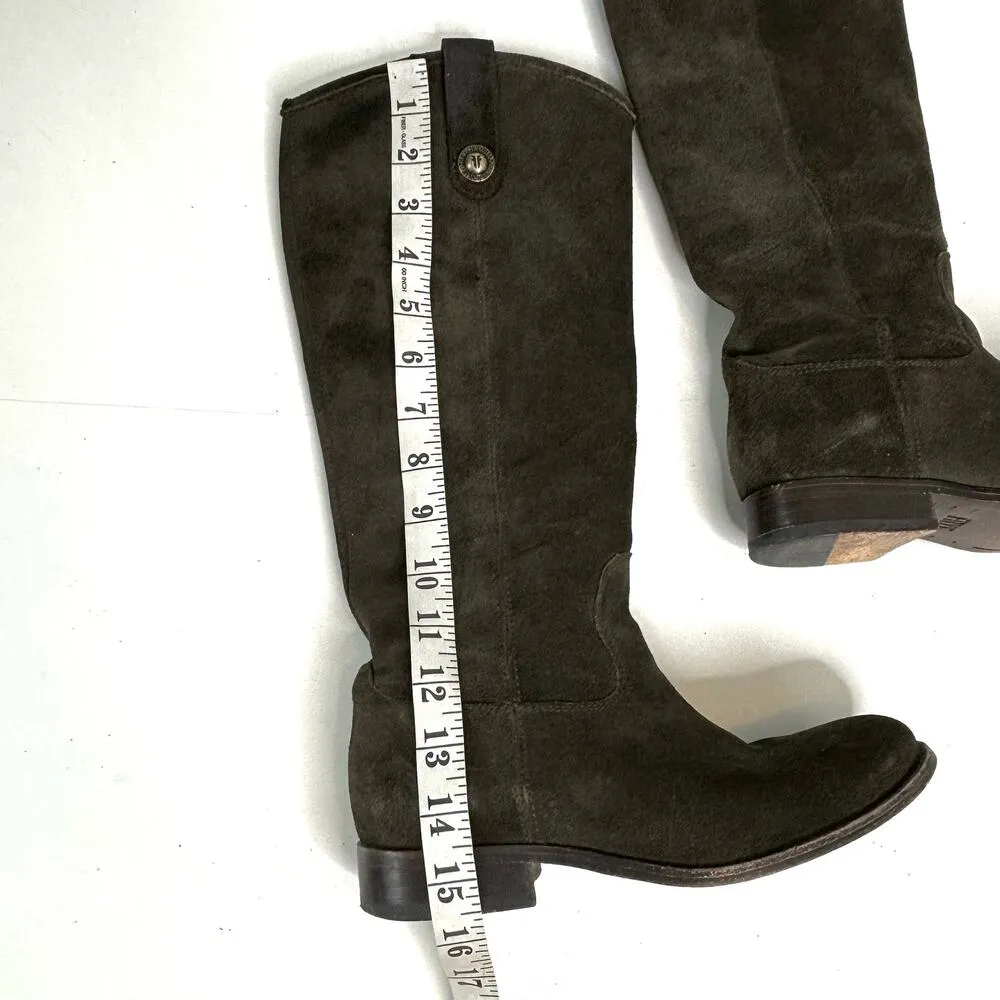 Frye Melissa Button Green, Fatigue Suede Tall Riding Boots 6 - Image 11