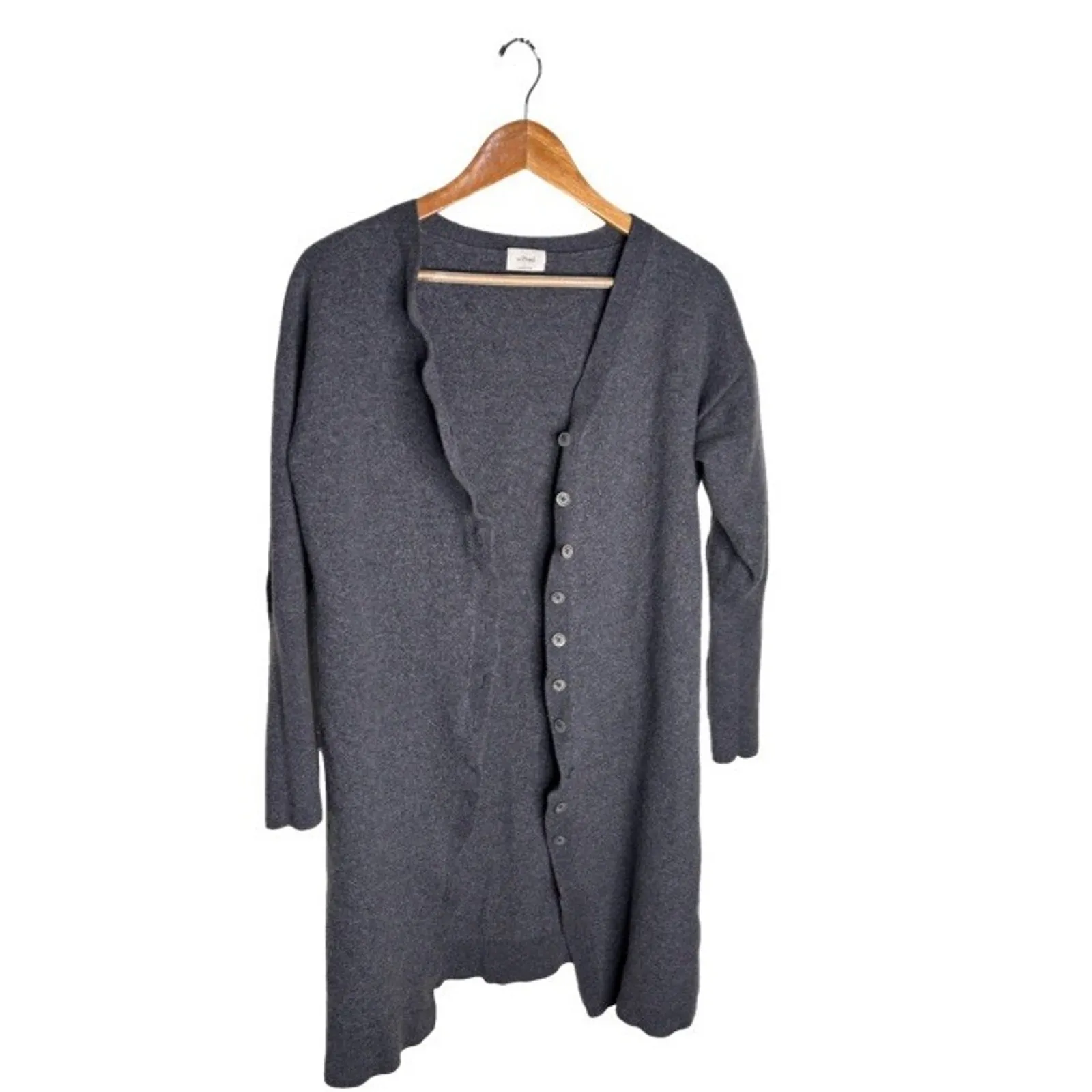 Wilifred Long Cardigan Size Large Merino Wool Dusky Blue Long Sleeves Buttons - Image 2
