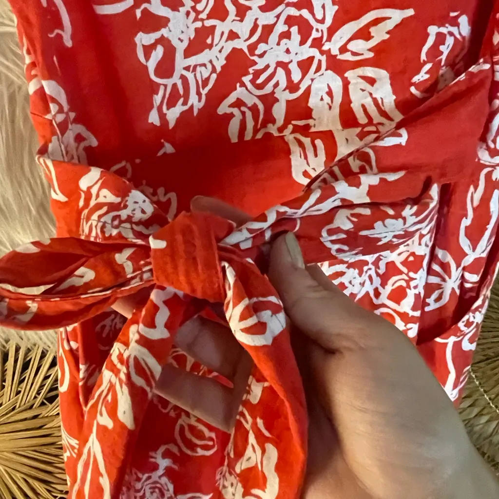 Free People A Thing Called Love Mini Dress Red & White Floral Button Down Linen Beach French Girl - Image 16