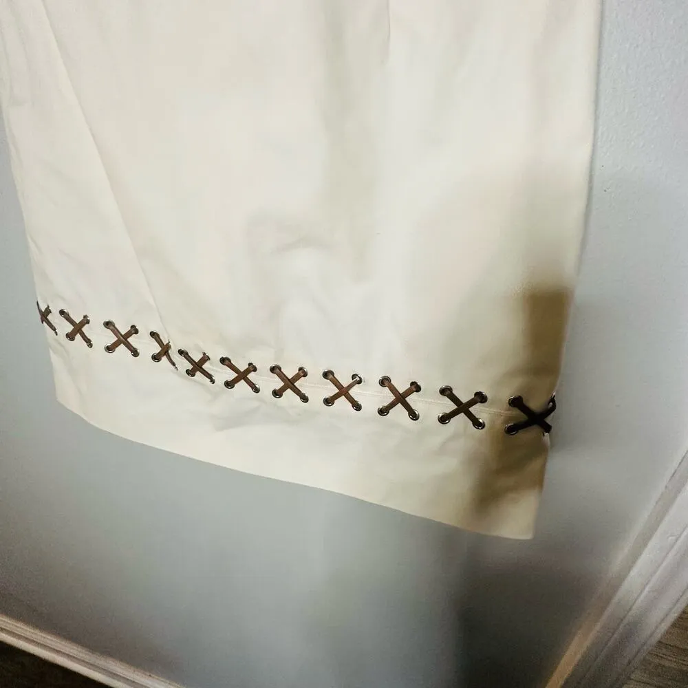 NWT Michael Kors Strapless White Dress Brown Leather Stitching Design Top size 6 - Image 4