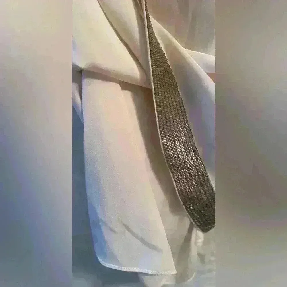 Alice + Olivia scoop neck, short sleeve, cream colored mini shift dress; size XS - Image 10