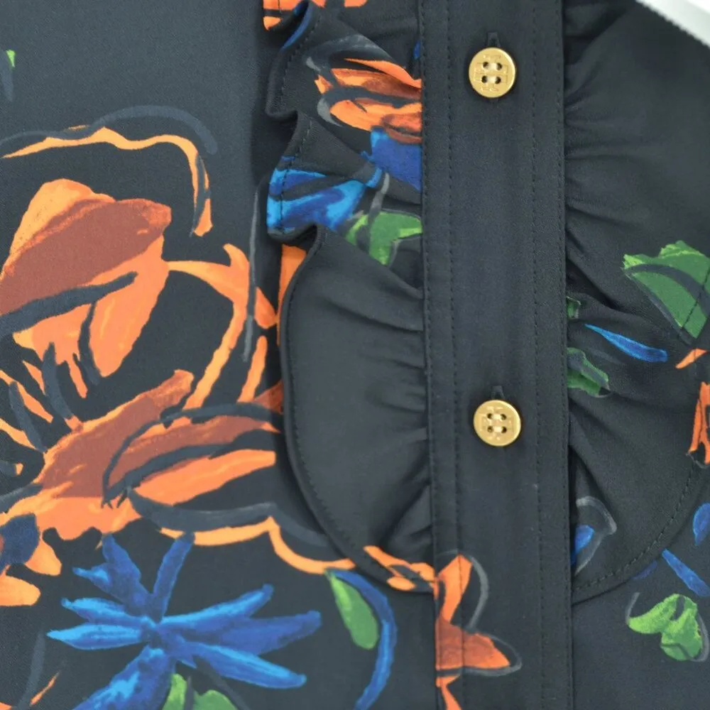 NEW Tory Burch Cora Long Sleeve Dress Asymmetric Hem Ceramic Bouquet Floral 8 - Image 7