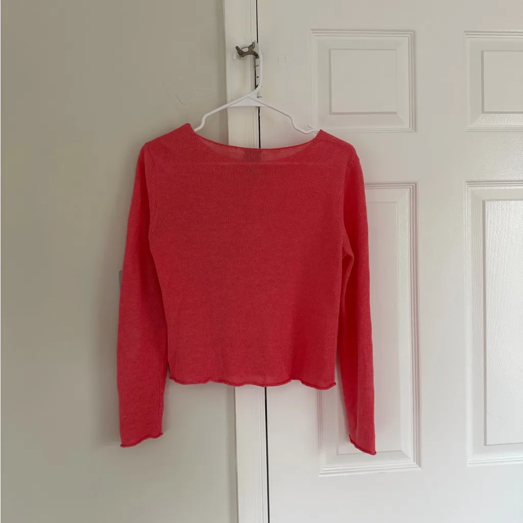 Eileen Fisher Women Sweater XS P Linen Round Neck Pullover Jumper Open Knit Pink - Image 6