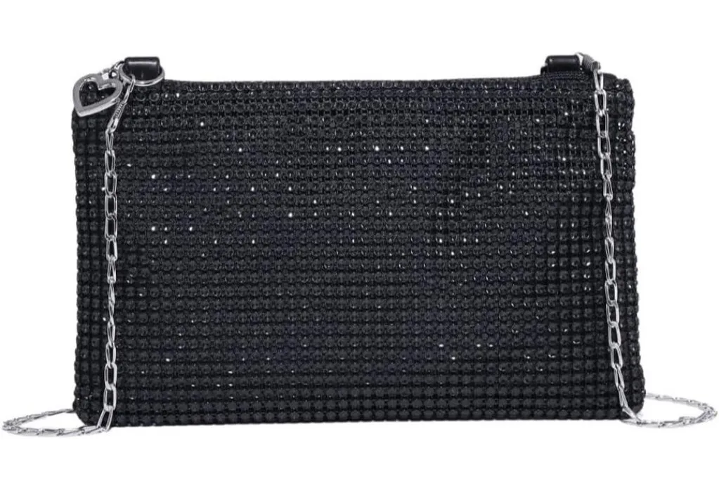 ⚡ Women's Mini Black Shiny Glitter Rhinestone Square Sparkle Evening Clutch Bag - Image 1