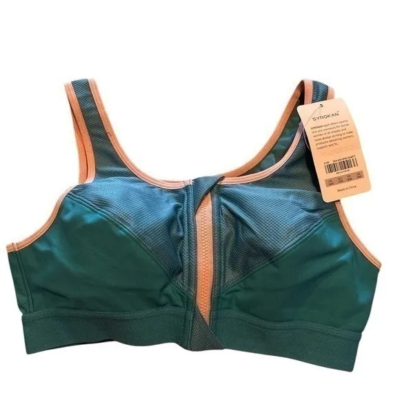 SYROKAN Women's Zip Front High Impact Wireless Racerback Sports Bra - Image 2