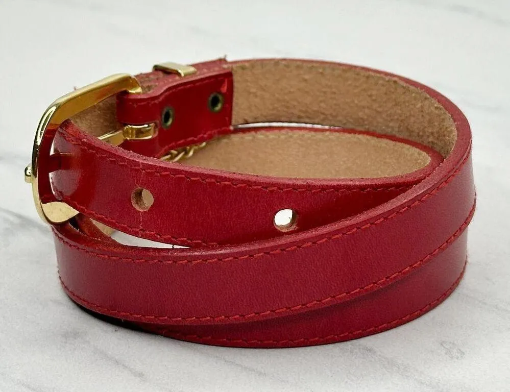 Vintage Red Skinny Full Grain Cowhide Leather Belt Size Small S Womens - Image 2