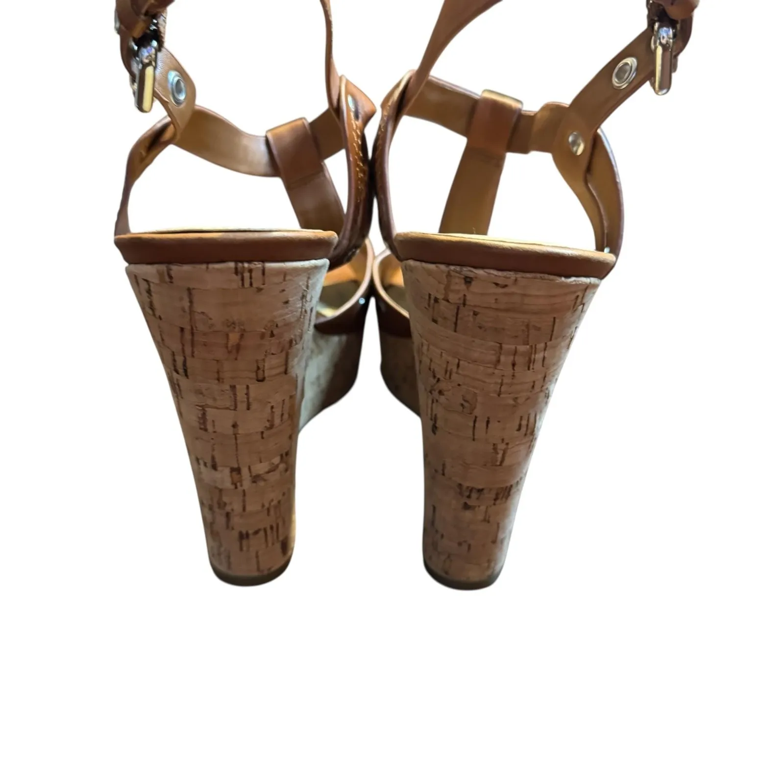 Marc Fisher‎ Shoes Womens Size 9.5M Brown Leather Cork Wedge Sandal Strappy Heel - Image 7