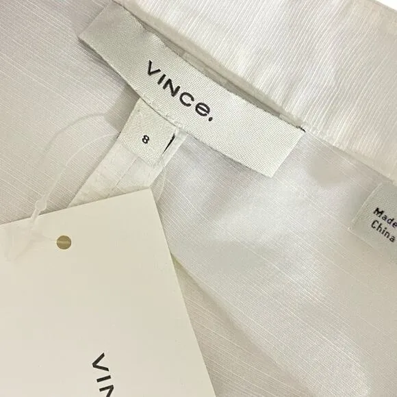 VINCE $295‎ Draped Puff Sleeve White Blouse 8 M - Image 8