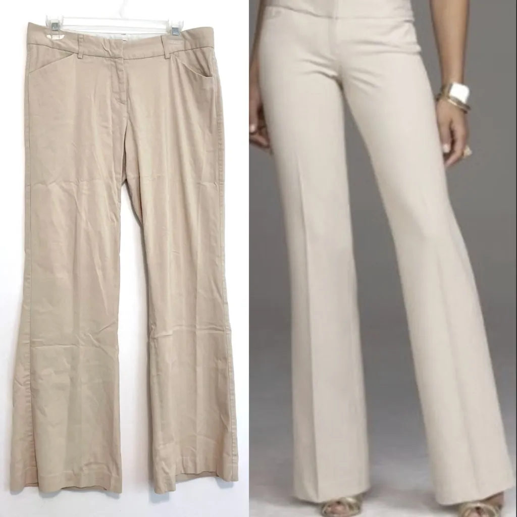 EXPRESS Editor Stretch Mid Rise Wide Leg Trouser Pant Cream Beige Flare ? Work 8 - Image 2