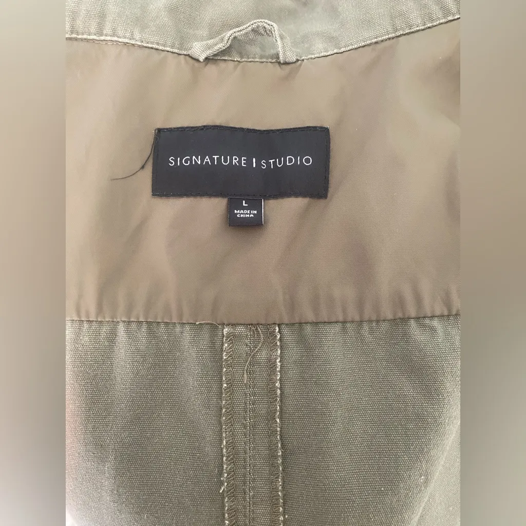Signature Studio Army Green Hooded Drawstring Cargo Jacket Large - Image 7