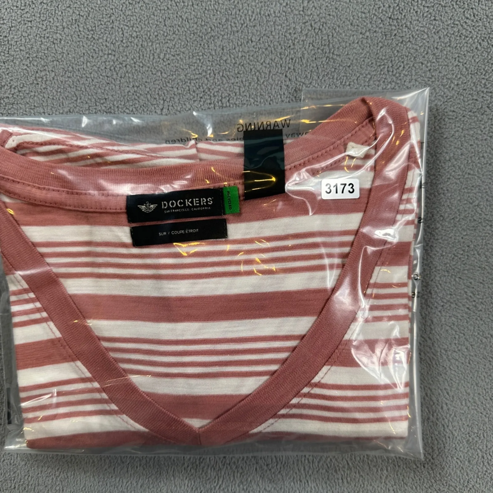 Dockers Womens Striped V Neck T Shirt L Slim Fit Red White Cotton Short Sleeve - Image 8