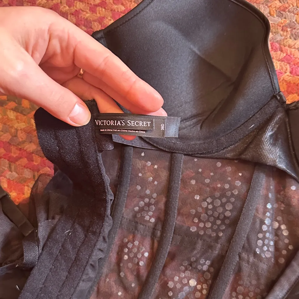 RETRO 2013 VICTORIAS SECRET BLACK MESH RHINESTONE CORSET TOP - Image 3