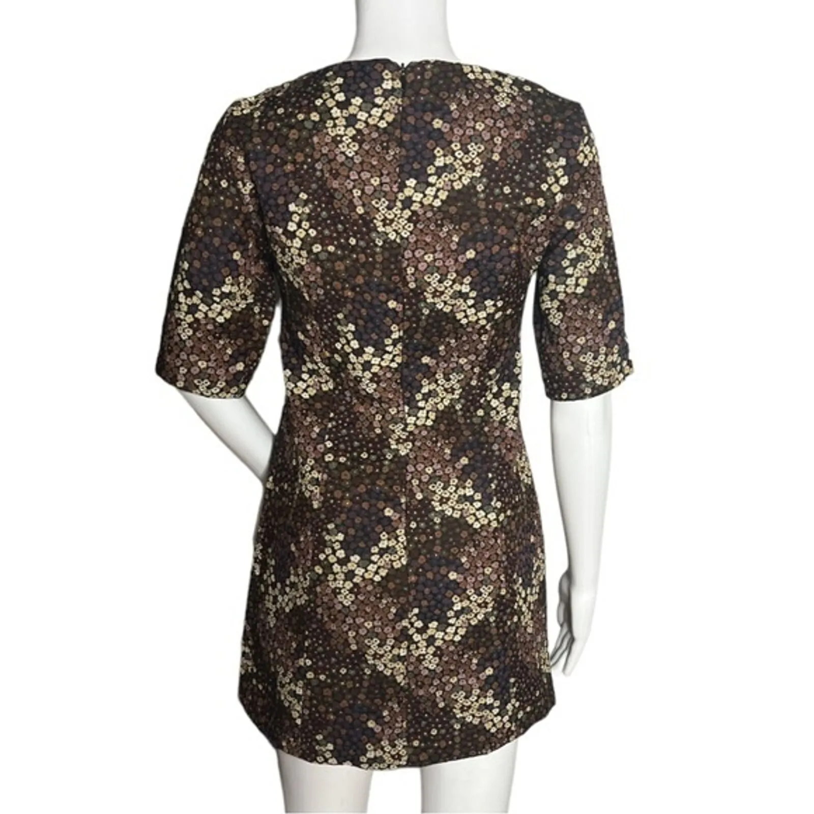 Zara Dress Womens XS Burgundy Brown Micro Floral Tapestry‎ Print Flower Trafaluc - Image 3