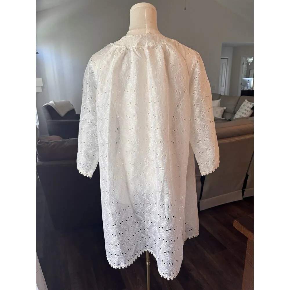 Vintage Caroly of Miami White Eyelet Lace Top Button Up Open Front Boho Size Lg - Image 4