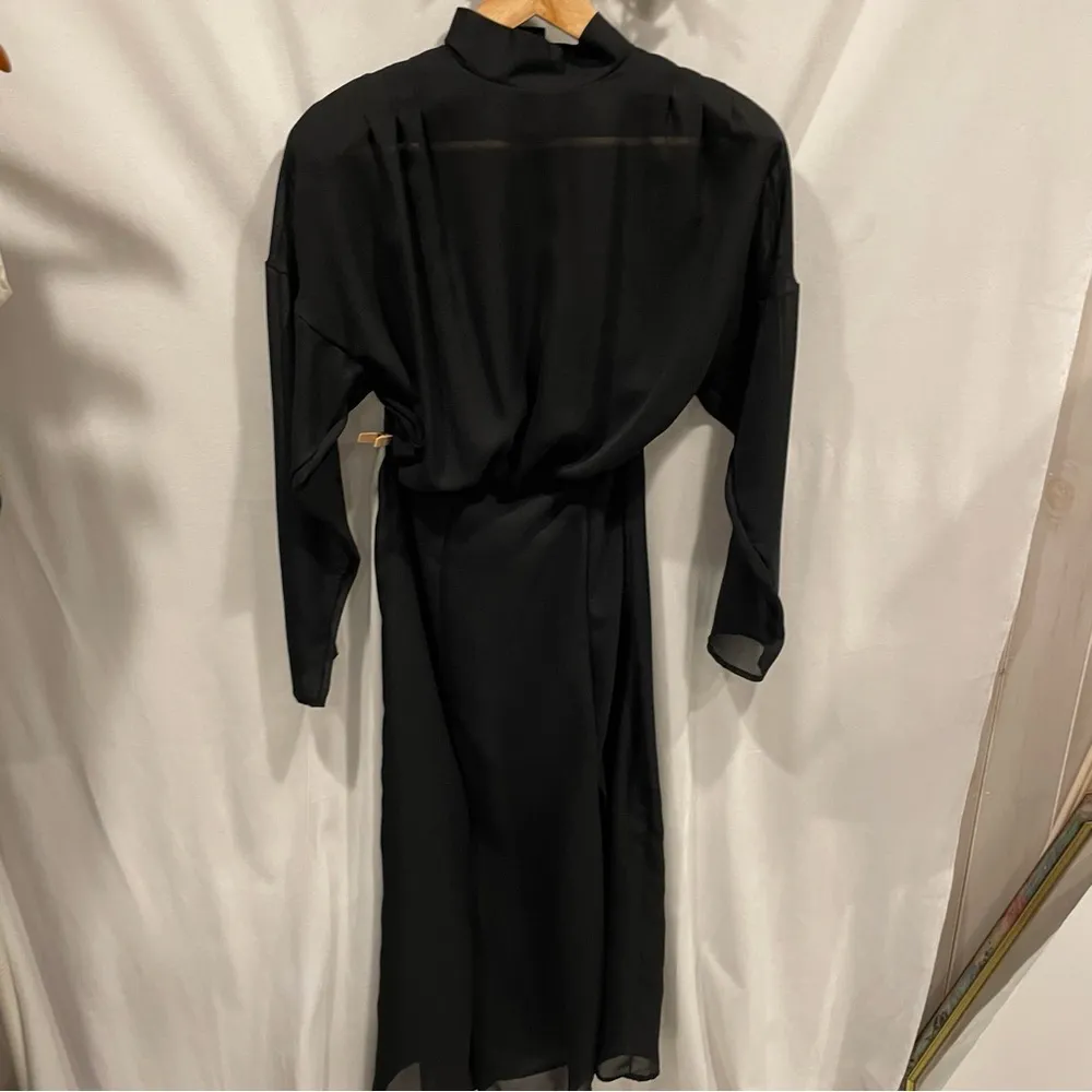 Vintage 80’s sheer goth whimsigoth black midi dress high neck back buttons Size L - Image 7