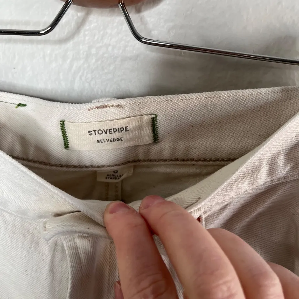 Ae77 Womens Stovepipe Selvedge Jeans Size 0 Eggshell White Organic Cotton - Image 4