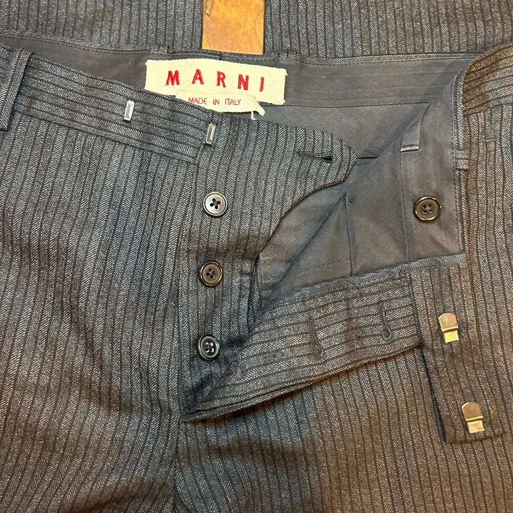 MARNI Wool Charcoal Pinstripe Trousers | Made in Italy | Size 48 (US 12) - Image 5