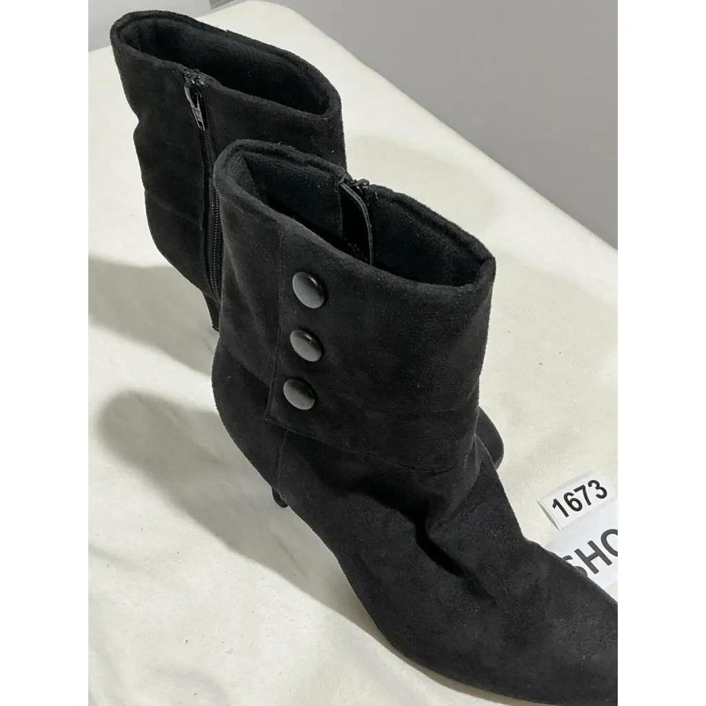 Womans Fioni Black Faux Suede Side Zip Ankle Boots Heels 7.5 W - Image 2