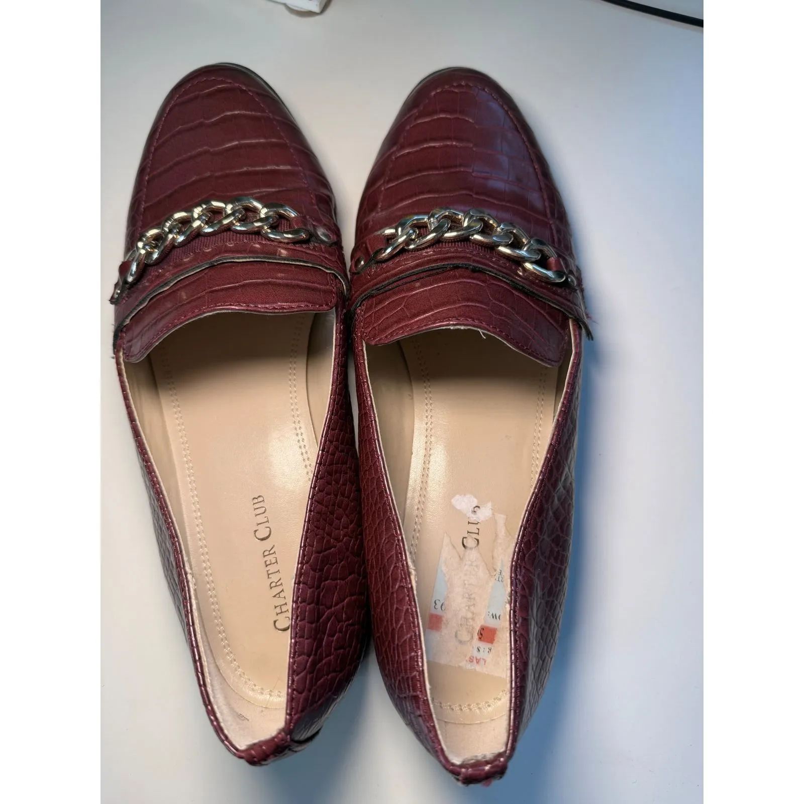 Charter Club‎ Burgundy Croc Embossed Chain Loafer Flats Women's Shoes Size 9 - Image 2