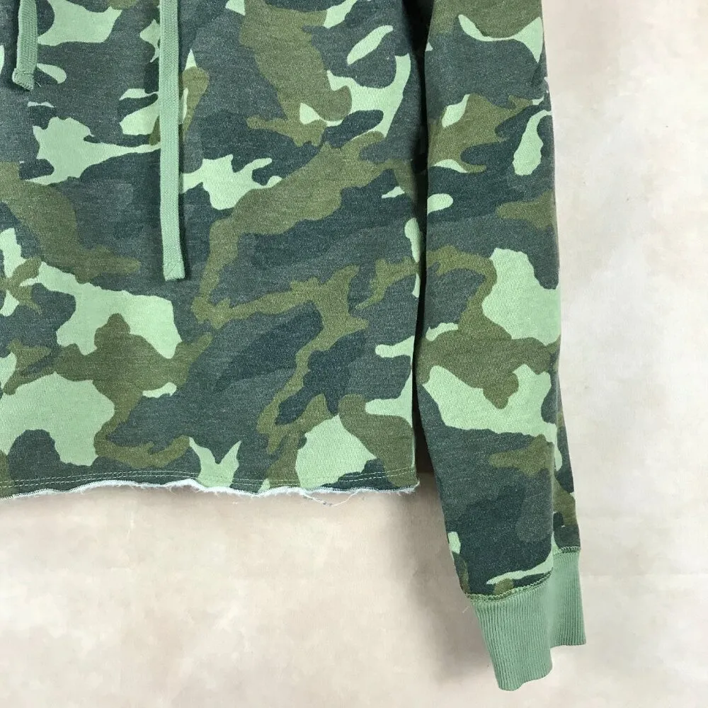 NEW Women's Cropped Green Camo Fleece Hoodie MEDIUM - Image 6
