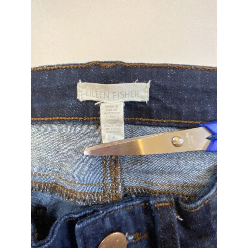 Eileen Fisher Denim Jeans Women's Size 6 Skinny Blue on Blue Ikat Print Mid Rise - Image 4