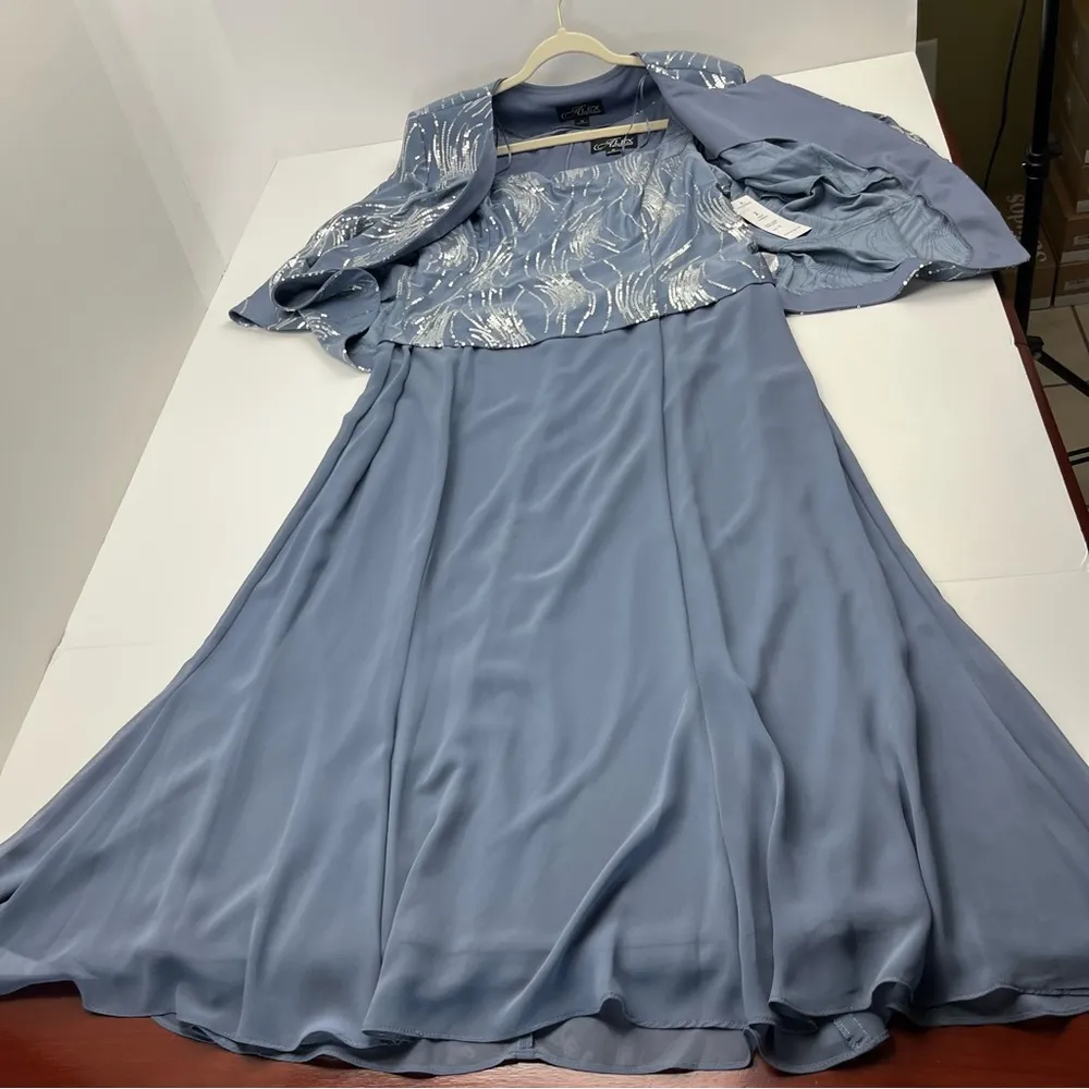 Alex Evenings Tea Length Jacket Dress Wedding Formal Events Steel Blue SZ 18 NEW - Image 16