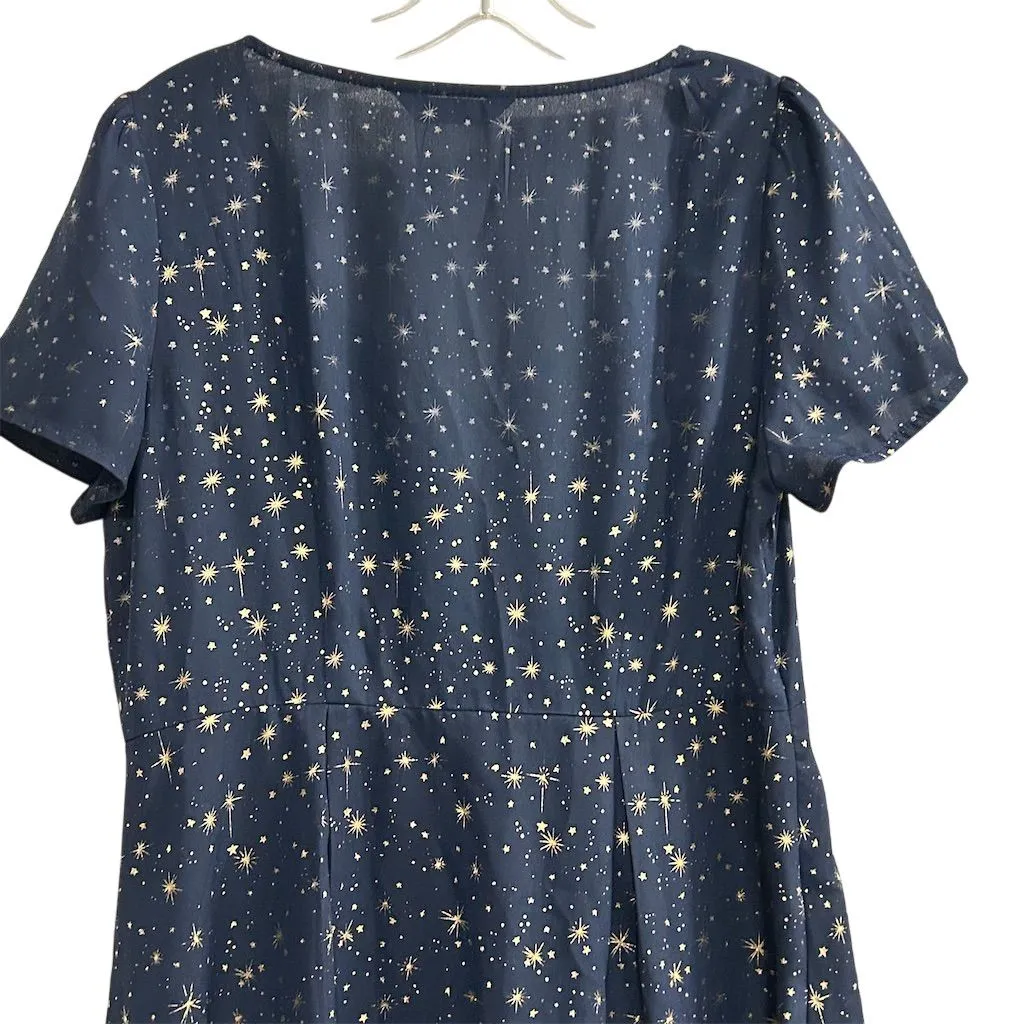 Allegra K Women's Star Print A-Line Short Dress Blue Gold Stars Size M - Image 10