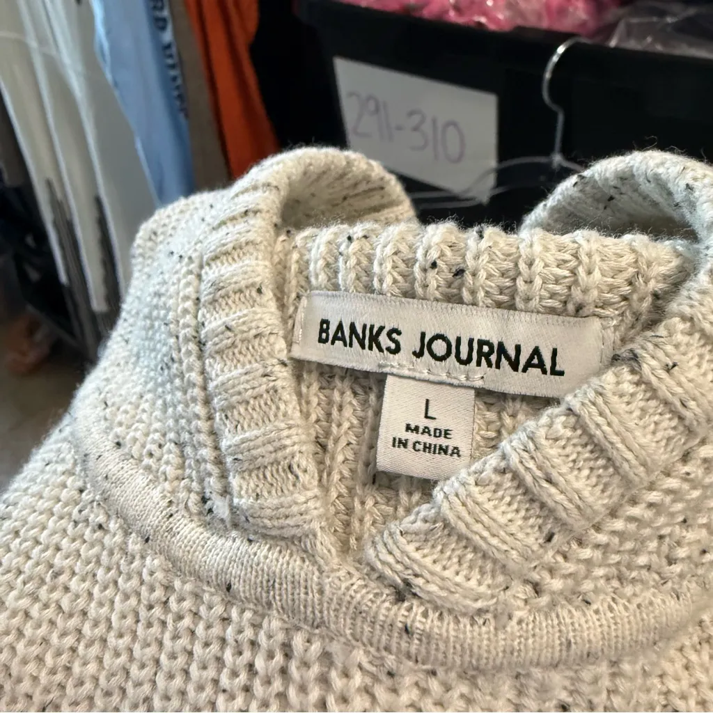 Banks Journal Women's Oversized Long‎ Sweater Hoodie Cream White Speckle Neutral Size L - Image 3