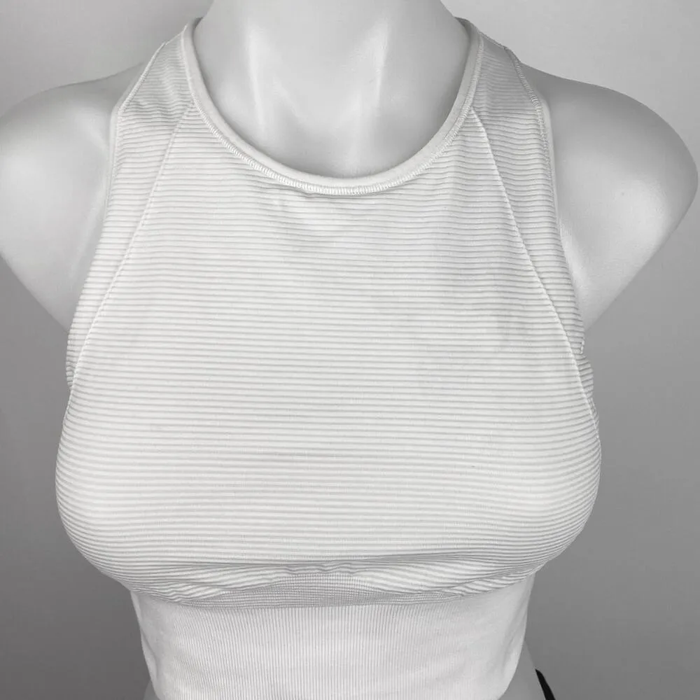Lululemon White Striped Racerback Athletic Yoga Crop Tank Top Sports Bra Size S - Image 3