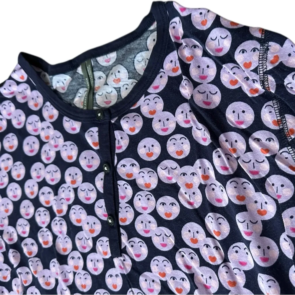 Anthropologie Women’s Size M Navy Blue Pink Kiss Face Top Bottom Pajama PJ Set - Image 8