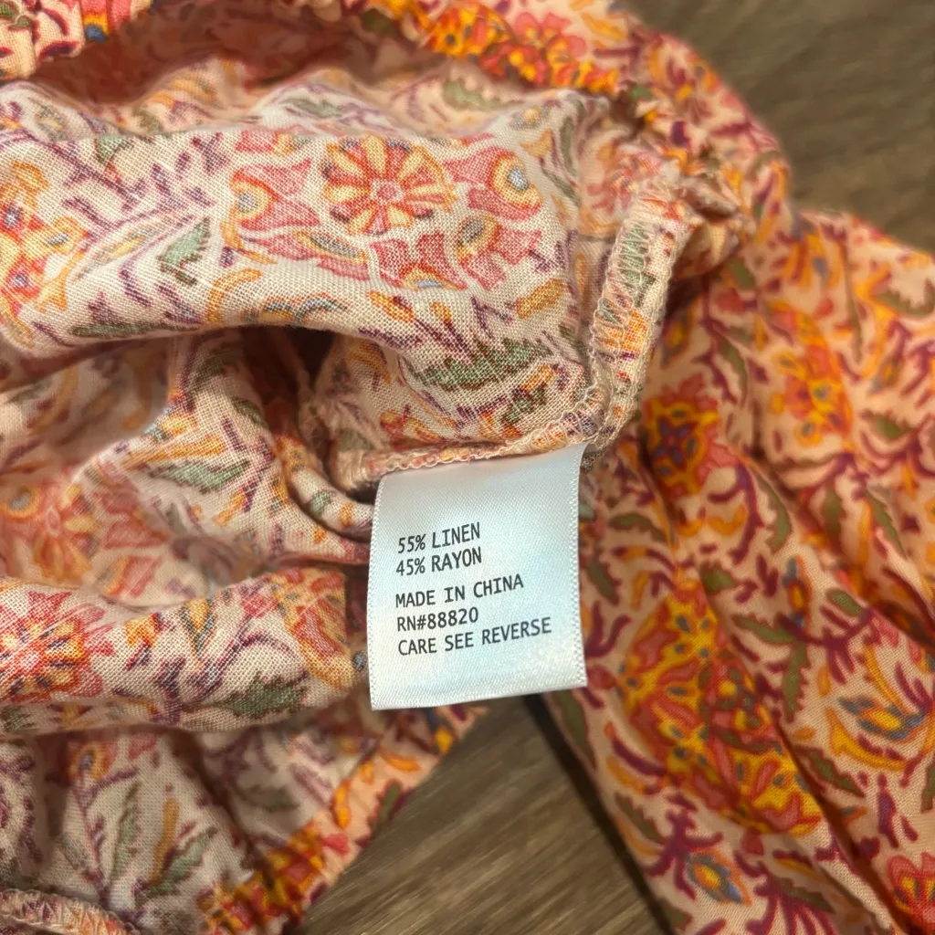 NWT Rachel Zoe Orange Boho Floral Linen Blend Balloon Sleeve Crop Top - Small - Image 7